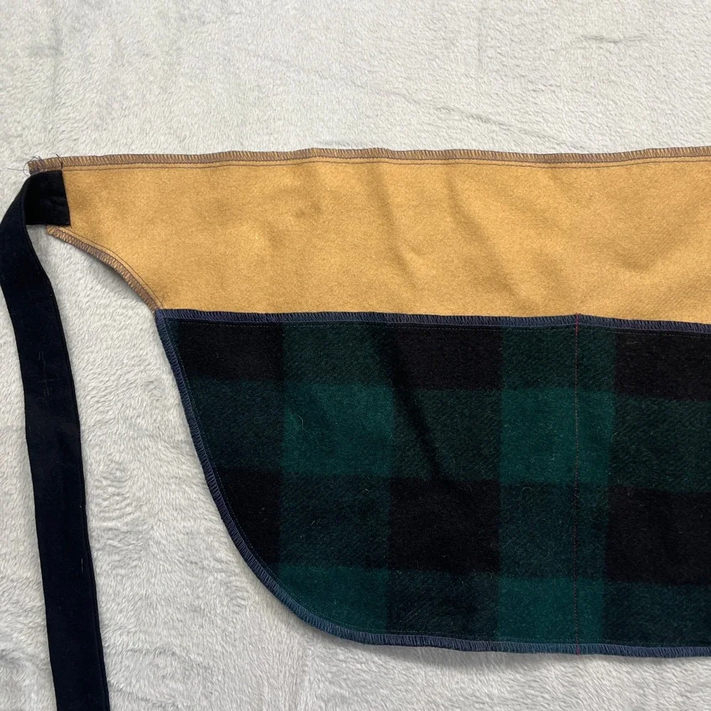Handmade Wool Half Apron Tan Green Black Buffalo Plaid Colorblock Rustic